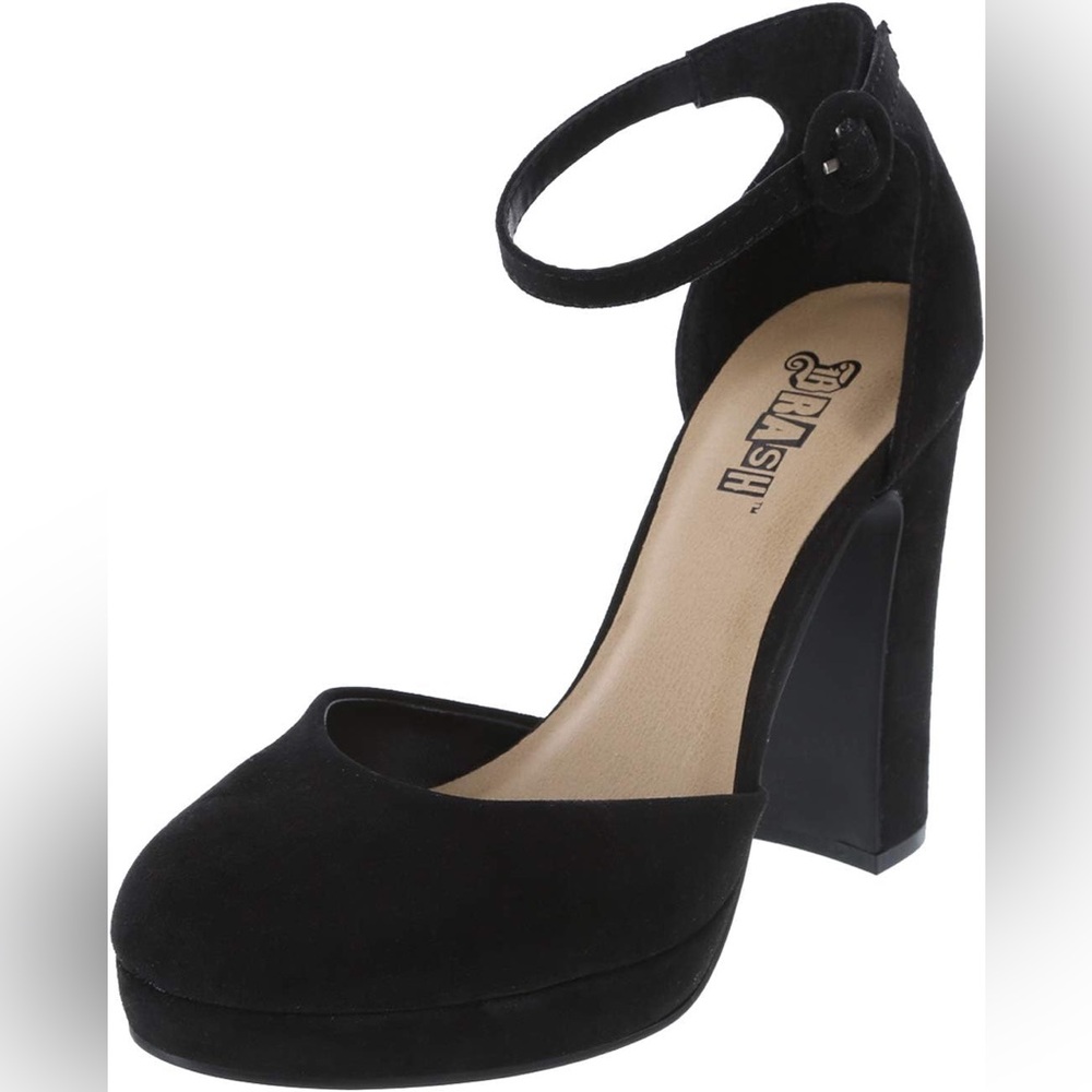 Black Suede Platform Pump Heels Closed Toe Size 8 Women’s 5 inch heel